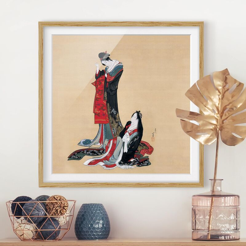 

Póster enmarcado - Katsushika Hokusai - Two Courtesans Dimensión LxA: 30cm x 30cm, Marco: Roble