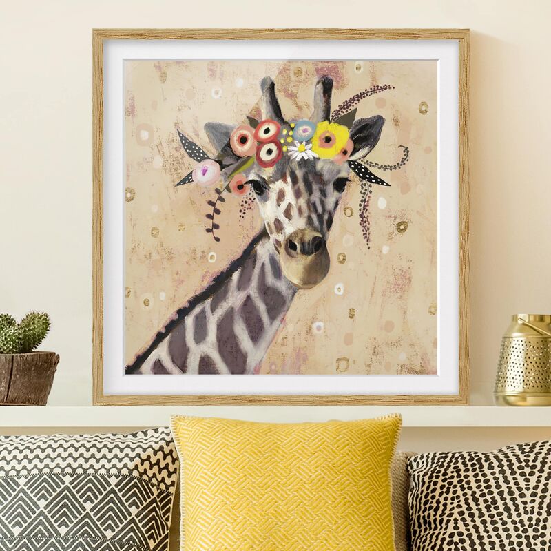 

Póster enmarcado - Klimt Giraffe Dimensión LxA: 70cm x 70cm, Marco: Roble