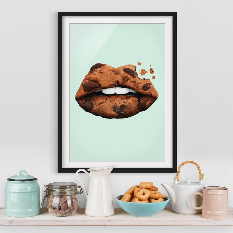 

Póster enmarcado - Labbra con biscotto Dimensión LxA: 100cm x 70cm, Marco: Negro