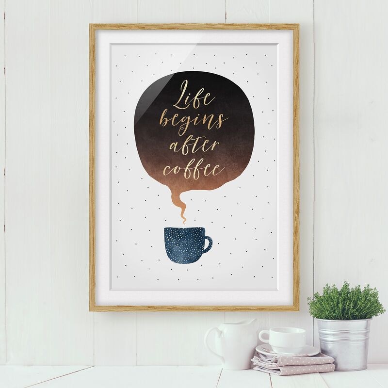 

Póster enmarcado - La vita inizia dopo i punti di caffè Dimensión LxA: 40cm x 30cm, Marco: Roble