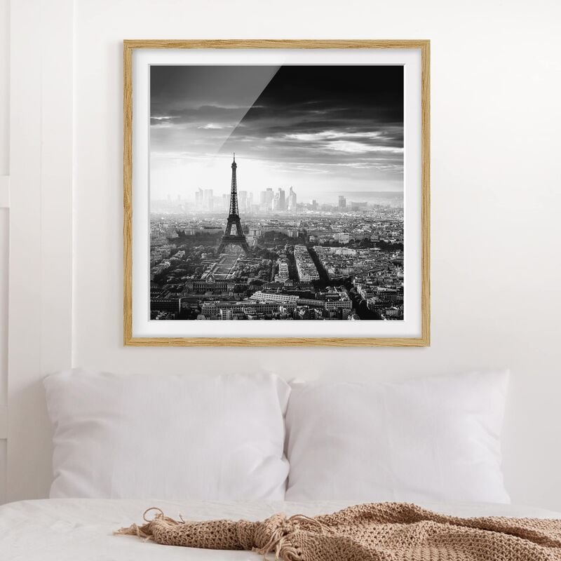 

Póster enmarcado - La Torre Eiffel dall'alto in bianco e nero Dimensión LxA: 50cm x 50cm, Marco: Roble