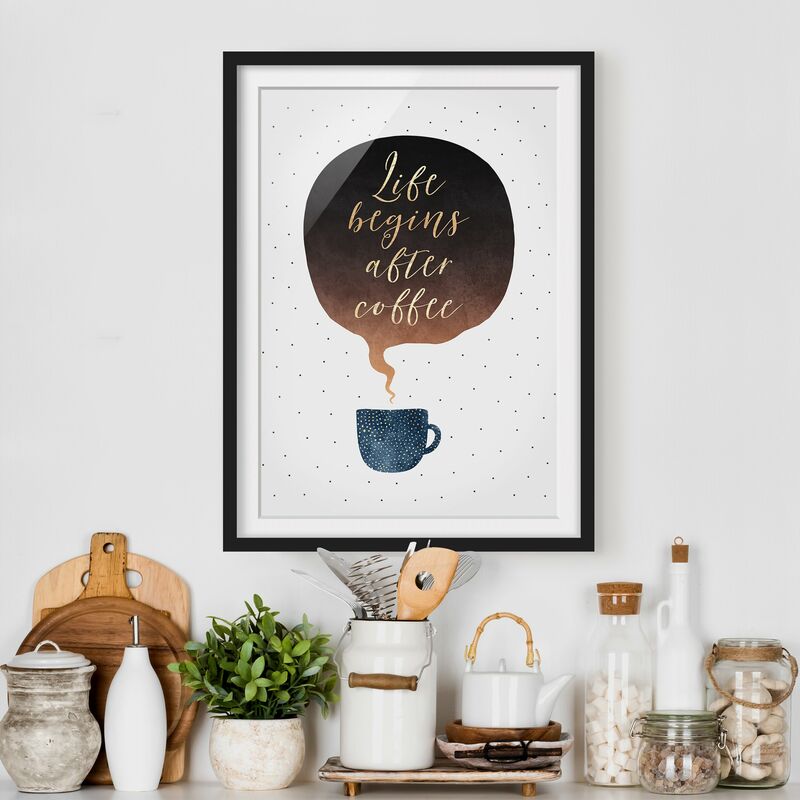 

Póster enmarcado - La vita inizia dopo i punti di caffè Dimensión LxA: 24cm x 18cm, Marco: Negro