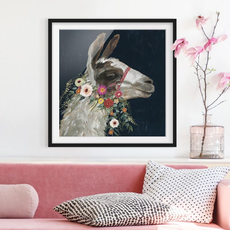 

Póster enmarcado - Lama With Floral Decoration I Dimensión LxA: 20cm x 20cm, Marco: Negro