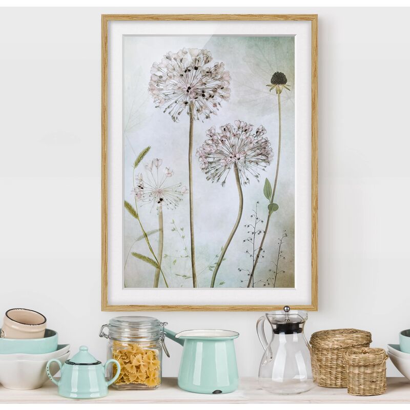 

Póster enmarcado - Leek Flowers In pastello Dimensión LxA: 70cm x 50cm, Marco: Roble