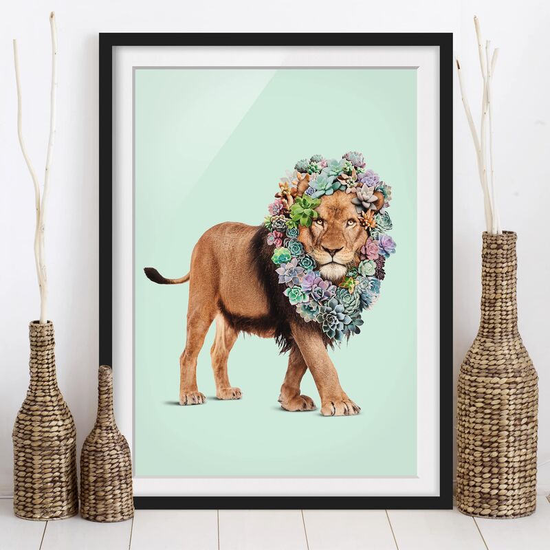 

Póster enmarcado - Leone con Succulente Dimensión LxA: 100cm x 70cm, Marco: Negro