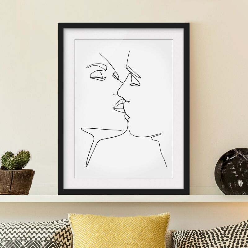 

Póster enmarcado - Line Art bacio Faces Bianco e nero Dimensión LxA: 100cm x 70cm, Marco: Negro