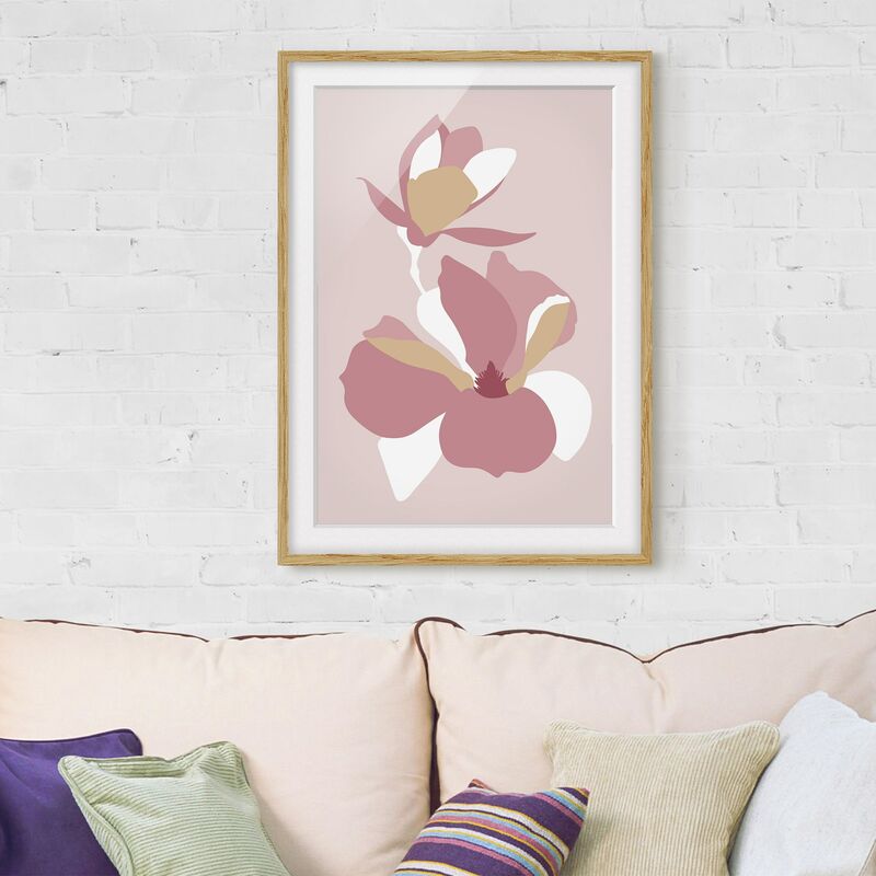 

Póster enmarcado - Line Art Fiori rosa pastello Dimensión LxA: 55cm x 40cm, Marco: Roble