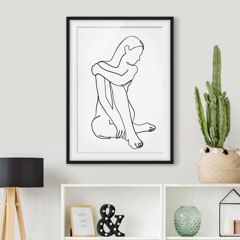 

Póster enmarcado - Line Art Nudo donna Bianco e nero Dimensión LxA: 100cm x 70cm, Marco: Negro