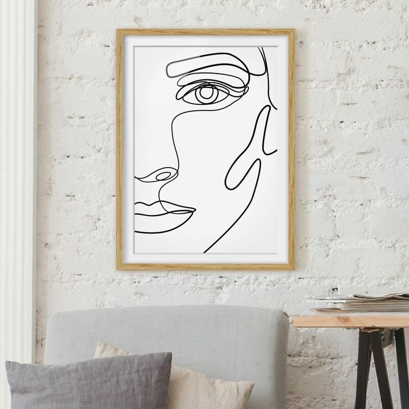 

Póster enmarcado - Line art ritratto Donna Bianco e nero Dimensión LxA: 55cm x 40cm, Marco: Roble