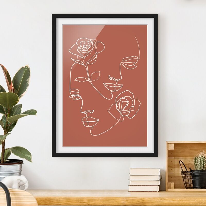 

Póster enmarcado - Line Art Faces donne Roses rame Dimensión LxA: 55cm x 40cm, Marco: Negro