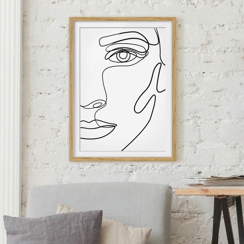 

Póster enmarcado - Line art ritratto Donna Bianco e nero Dimensión LxA: 100cm x 70cm, Marco: Roble