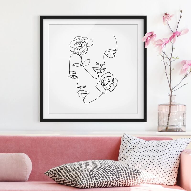 

Póster enmarcado - Line Art Faces donne Roses Bianco e nero Dimensión LxA: 50cm x 50cm, Marco: Negro