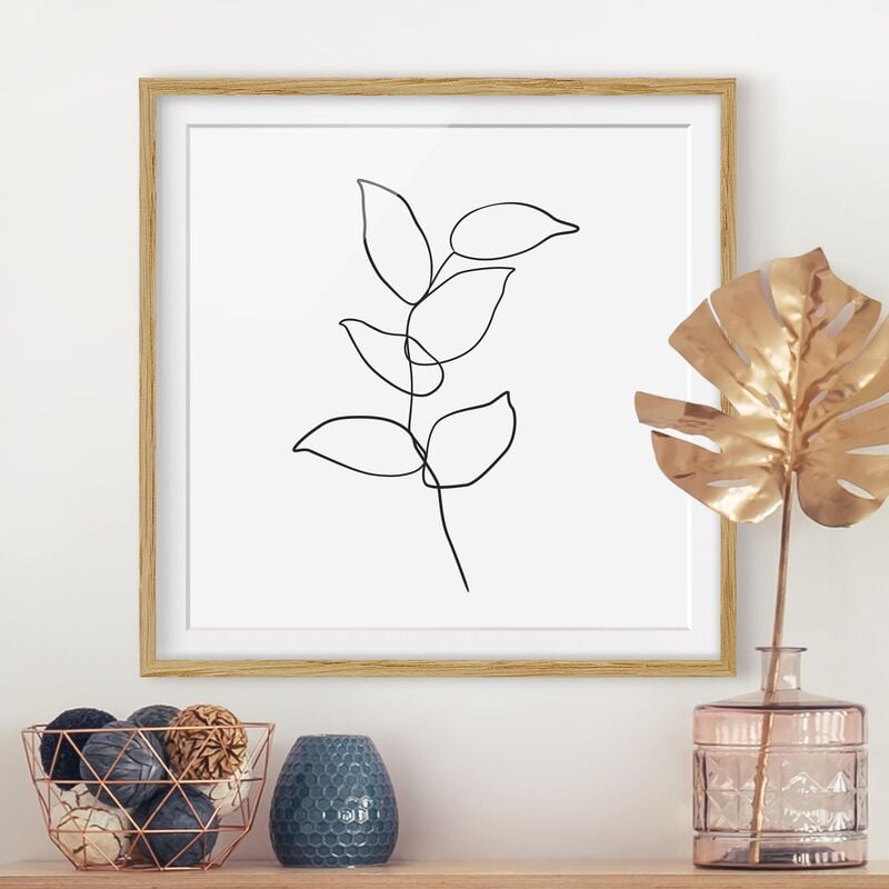 

Póster enmarcado - Line Art ramo bianco e nero Dimensión LxA: 30cm x 30cm, Marco: Roble