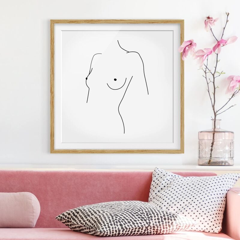 

Póster enmarcado - Line Art Nudo Busto donna Bianco e nero Dimensión LxA: 50cm x 50cm, Marco: Roble