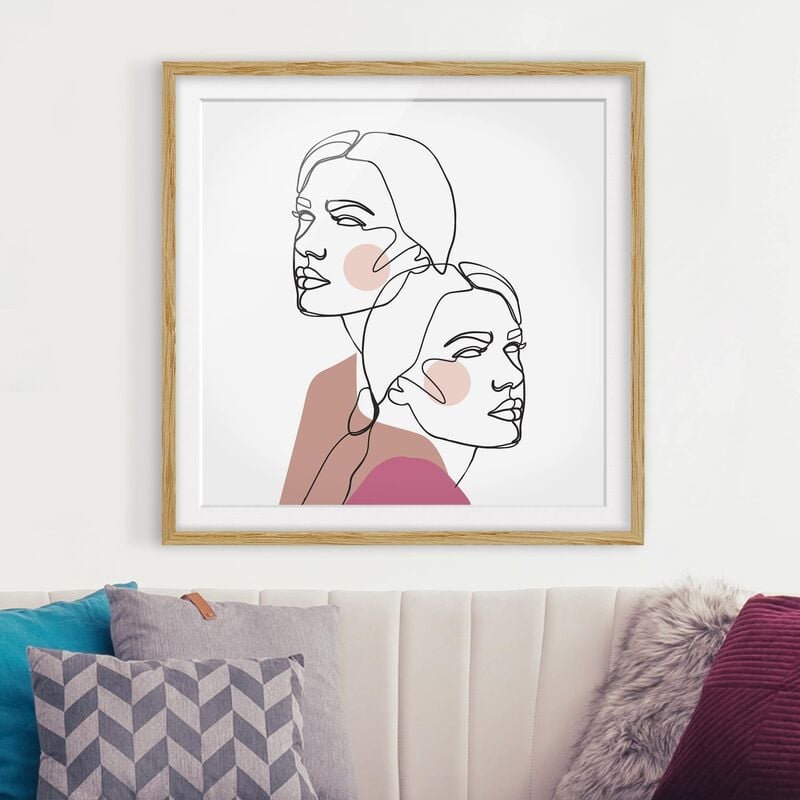 

Póster enmarcado - Line Art Donne del ritratto guance rosa Dimensión LxA: 30cm x 30cm, Marco: Roble