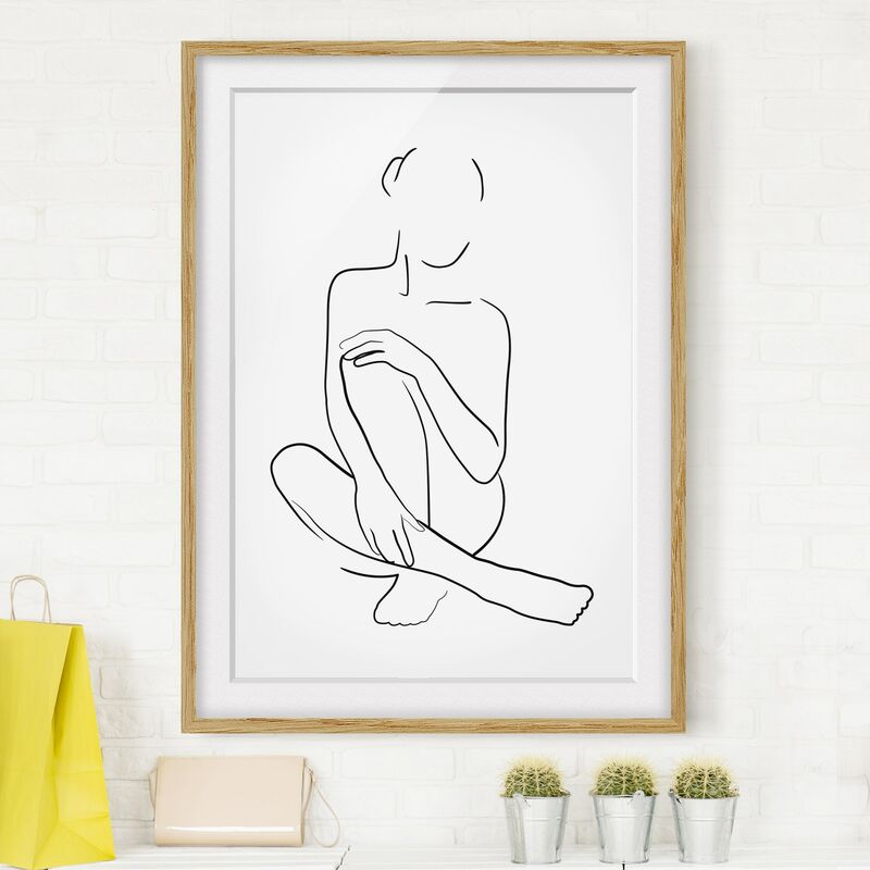

Póster enmarcado - Line Art Donna Seduta Bianco e nero Dimensión LxA: 24cm x 18cm, Marco: Roble