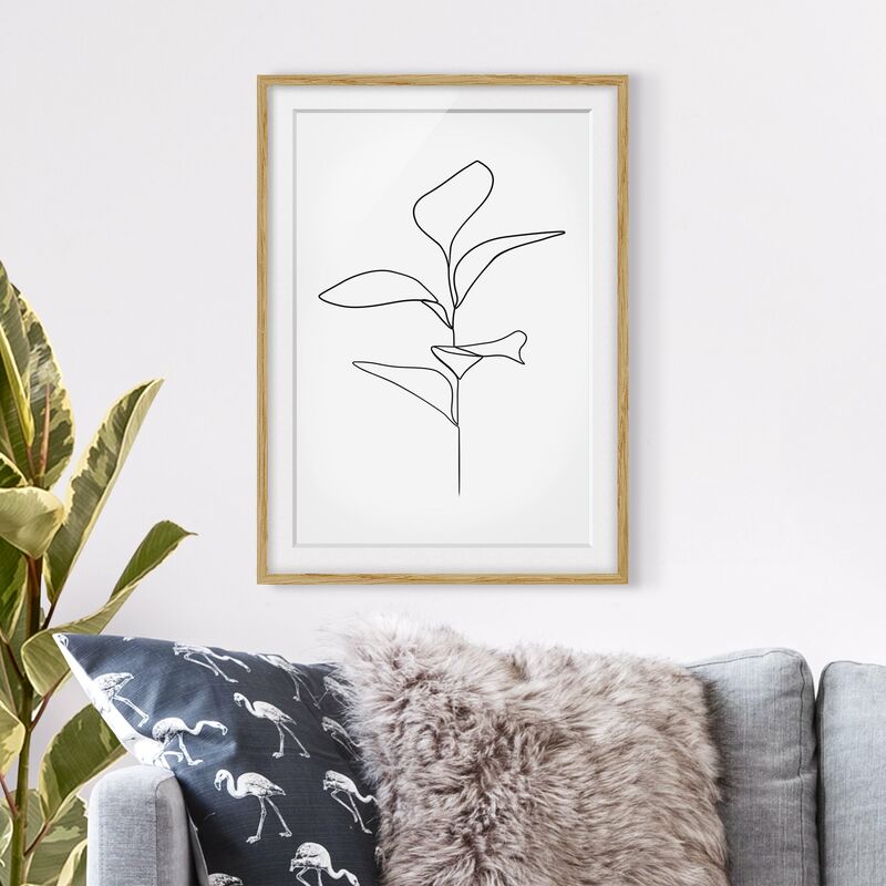 

Póster enmarcado - Line Art foglie delle piante Bianco e nero Dimensión LxA: 24cm x 18cm, Marco: Roble