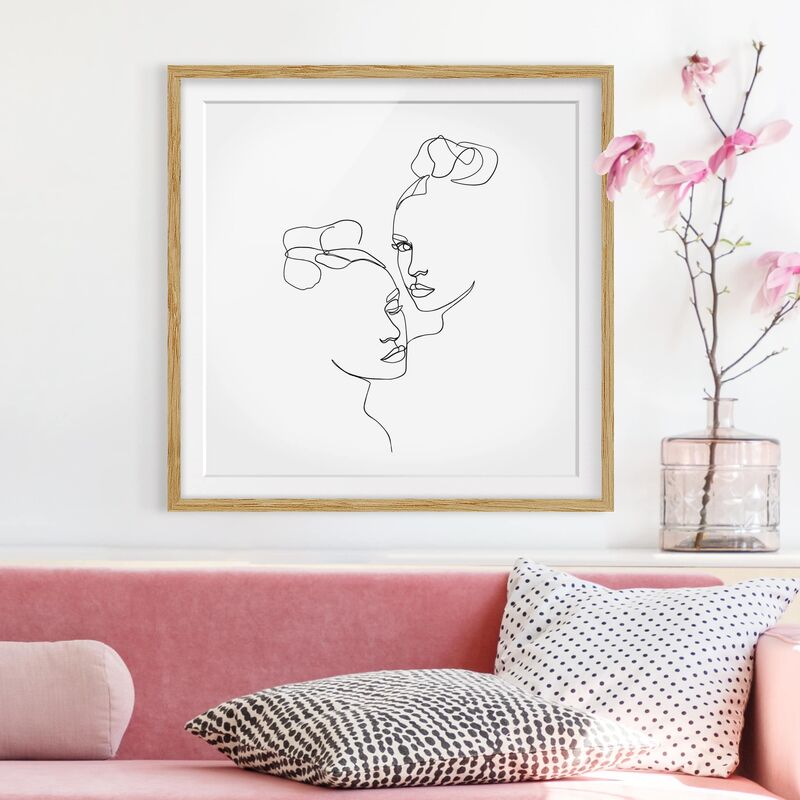 

Póster enmarcado - Line Art Faces donne Bianco e nero Dimensión LxA: 70cm x 70cm, Marco: Roble