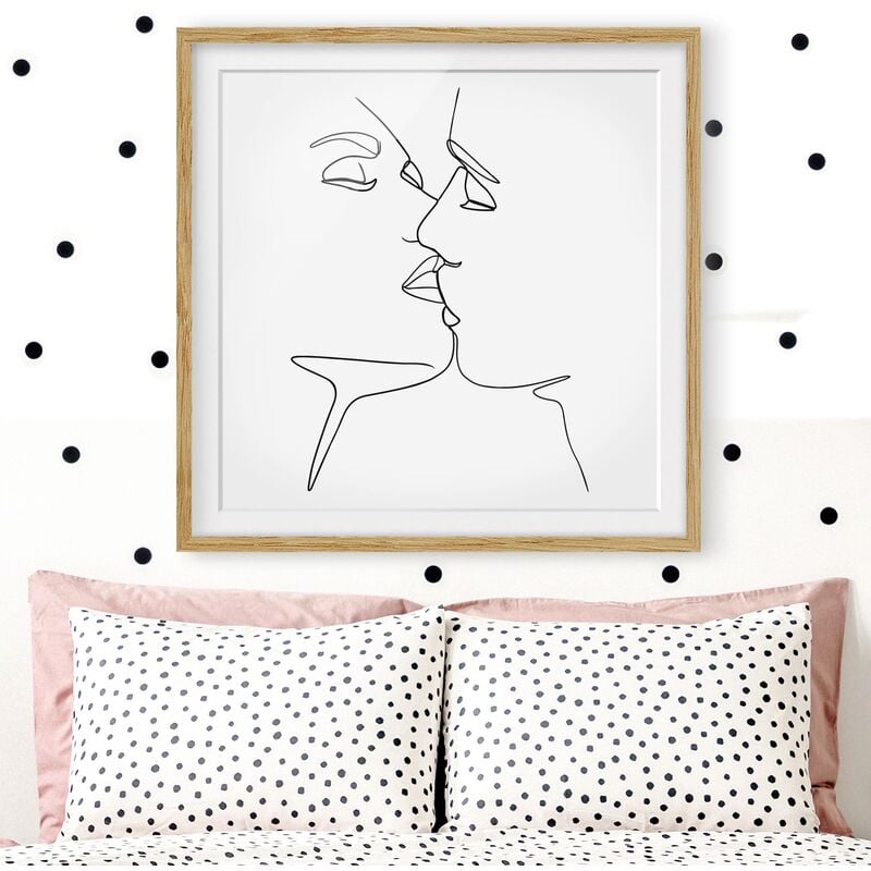 

Póster enmarcado - Line Art bacio Faces Bianco e nero Dimensión LxA: 70cm x 70cm, Marco: Roble