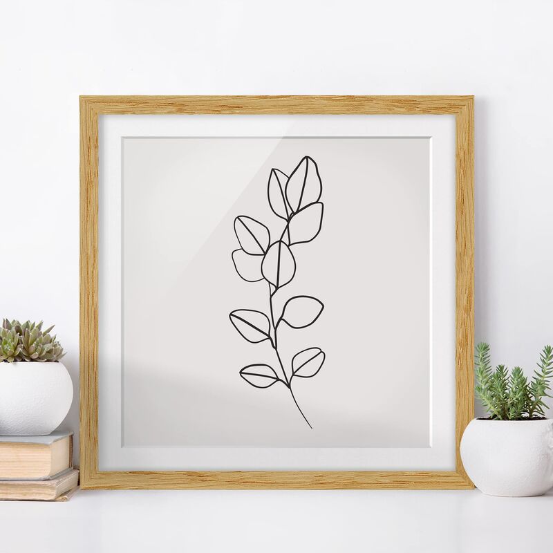

Póster enmarcado - Line Art filiale fogli Bianco e nero Dimensión LxA: 30cm x 30cm, Marco: Roble