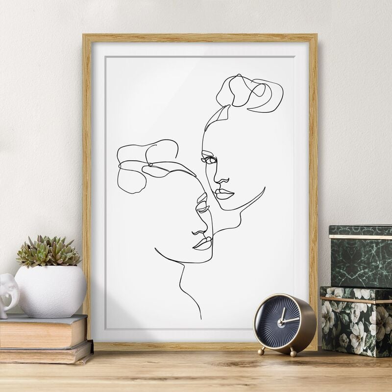 

Póster enmarcado - Line Art Faces donne Bianco e nero Dimensión LxA: 24cm x 18cm, Marco: Roble