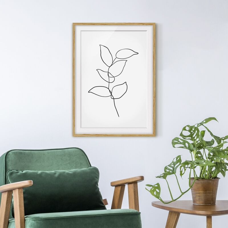 

Póster enmarcado - Line Art ramo bianco e nero Dimensión LxA: 24cm x 18cm, Marco: Roble