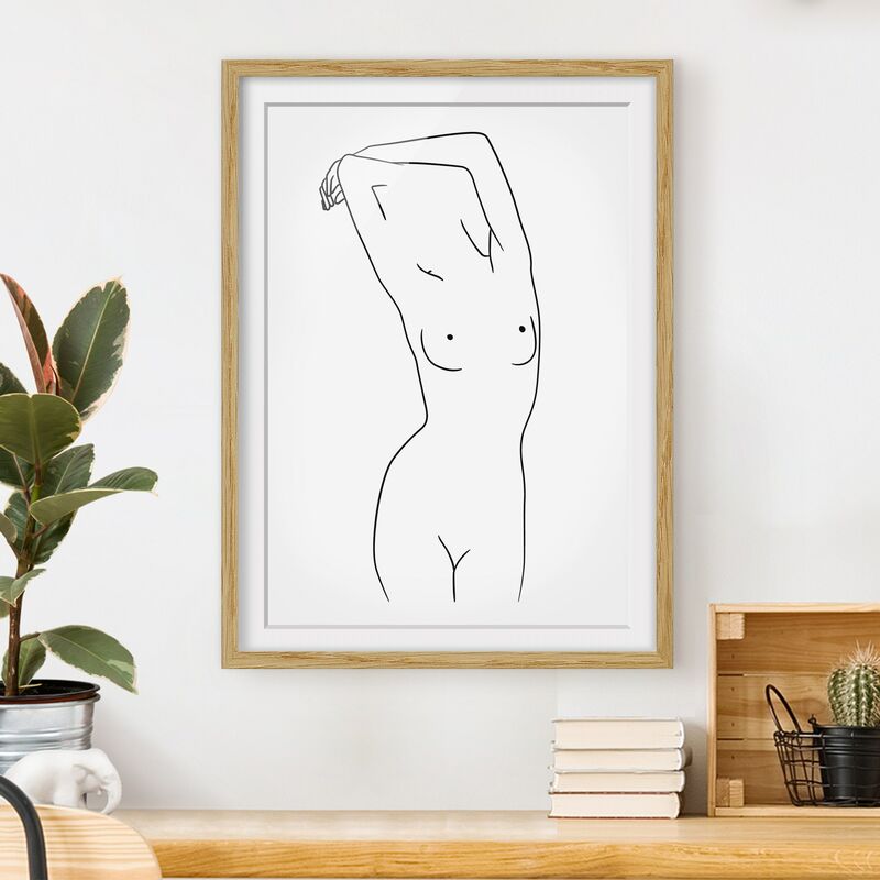 

Póster enmarcado - Line Art Nudo Bianco e nero Dimensión LxA: 55cm x 40cm, Marco: Roble