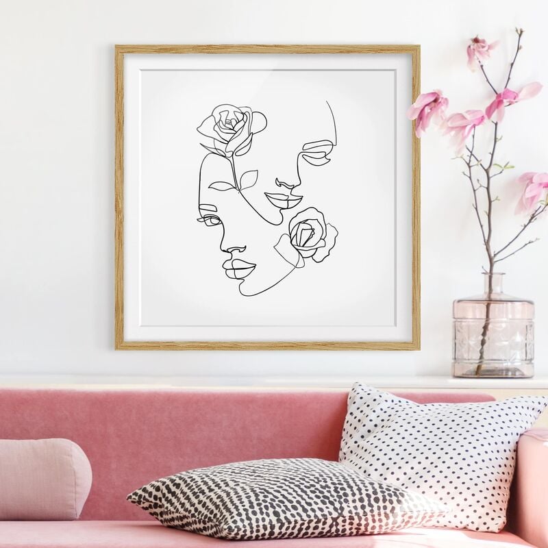 

Póster enmarcado - Line Art Faces donne Roses Bianco e nero Dimensión LxA: 20cm x 20cm, Marco: Roble