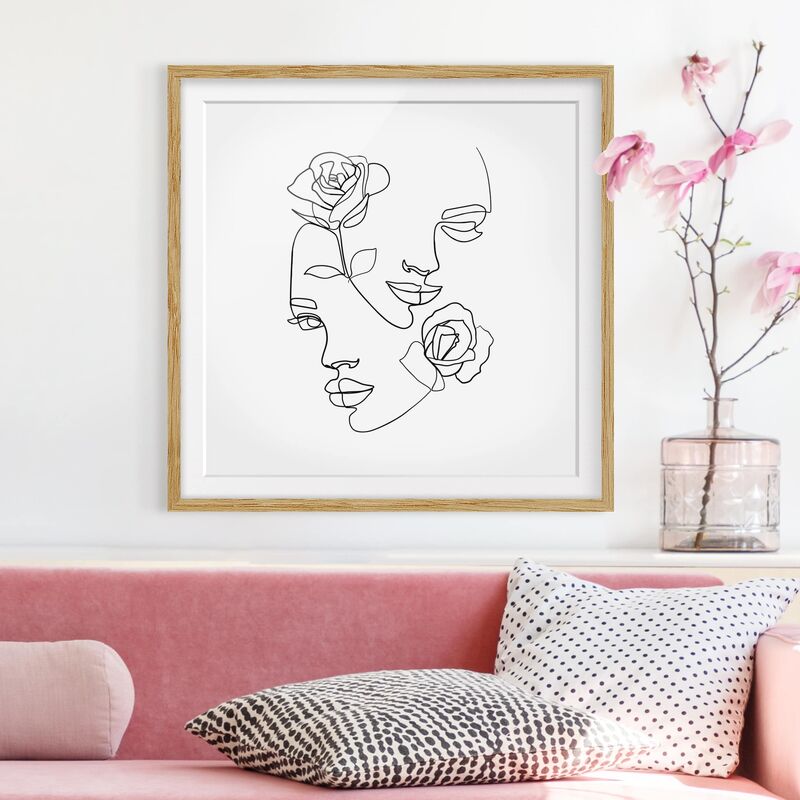 

Póster enmarcado - Line Art Faces donne Roses Bianco e nero Dimensión LxA: 30cm x 30cm, Marco: Roble