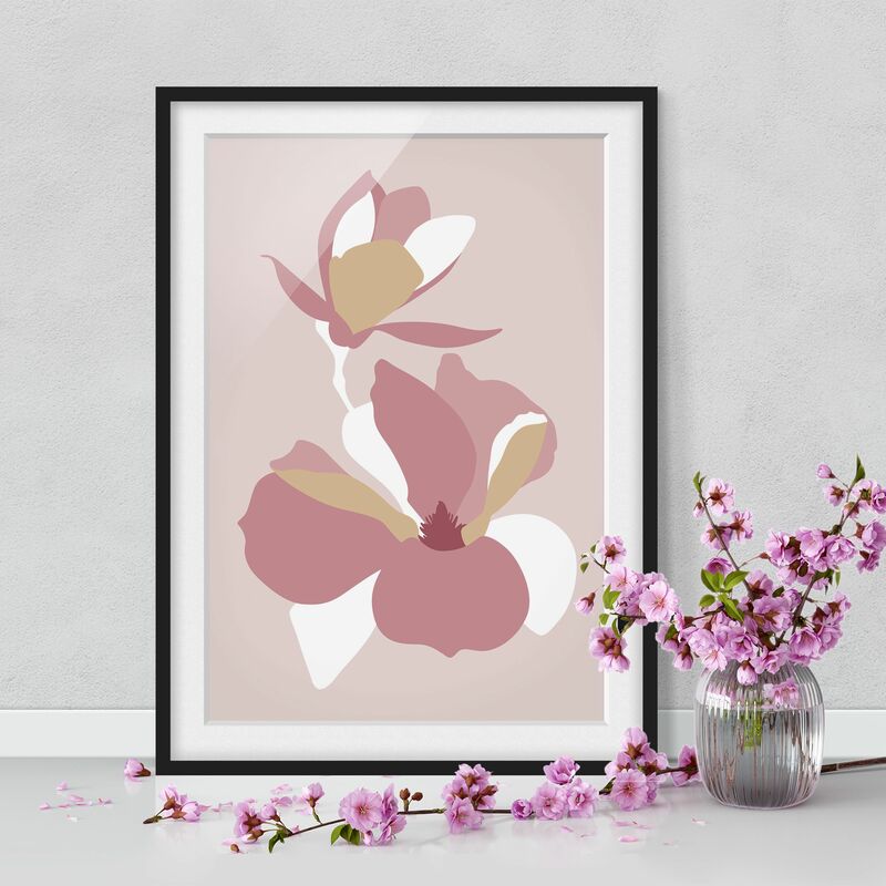 

Póster enmarcado - Line Art Fiori rosa pastello Dimensión LxA: 40cm x 30cm, Marco: Negro