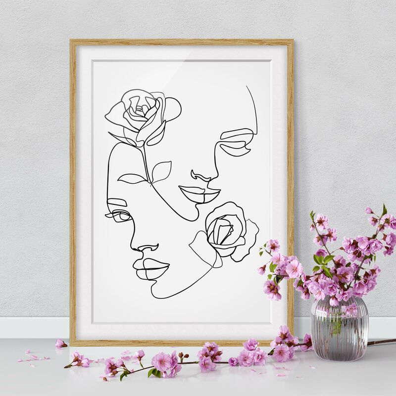 

Póster enmarcado - Line Art Faces donne Roses Bianco e nero Dimensión LxA: 55cm x 40cm, Marco: Roble