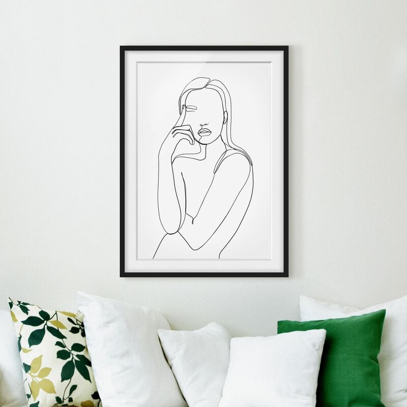 

Póster enmarcado - Line Art Pensieroso donna Bianco e nero Dimensión LxA: 40cm x 30cm, Marco: Negro