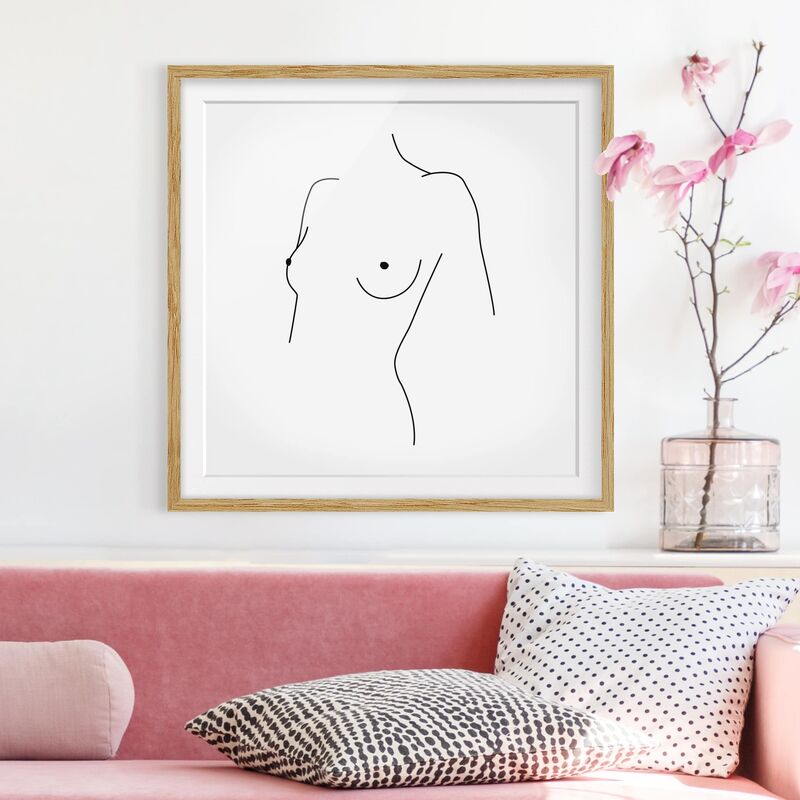 

Póster enmarcado - Line Art Nudo Busto donna Bianco e nero Dimensión LxA: 70cm x 70cm, Marco: Roble