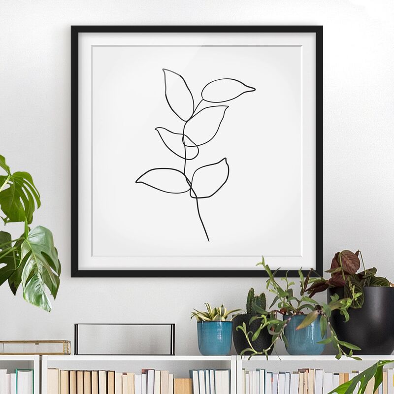 

Póster enmarcado - Line Art ramo bianco e nero Dimensión LxA: 50cm x 50cm, Marco: Negro