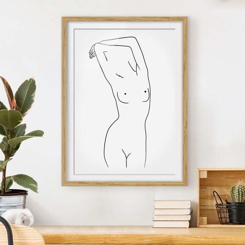 

Póster enmarcado - Line Art Nudo Bianco e nero Dimensión LxA: 100cm x 70cm, Marco: Roble