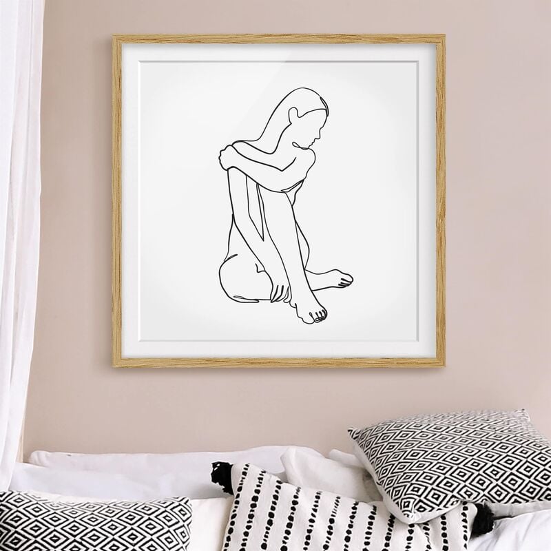 

Póster enmarcado - Line Art Nudo donna Bianco e nero Dimensión LxA: 70cm x 70cm, Marco: Roble