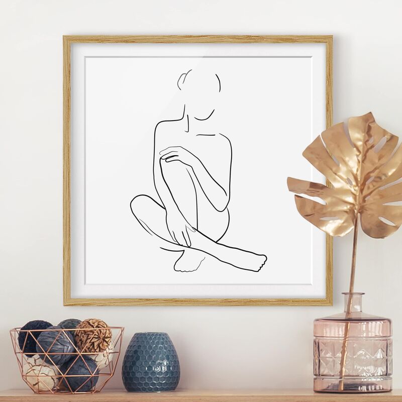 

Póster enmarcado - Line Art Donna Seduta Bianco e nero Dimensión LxA: 30cm x 30cm, Marco: Roble