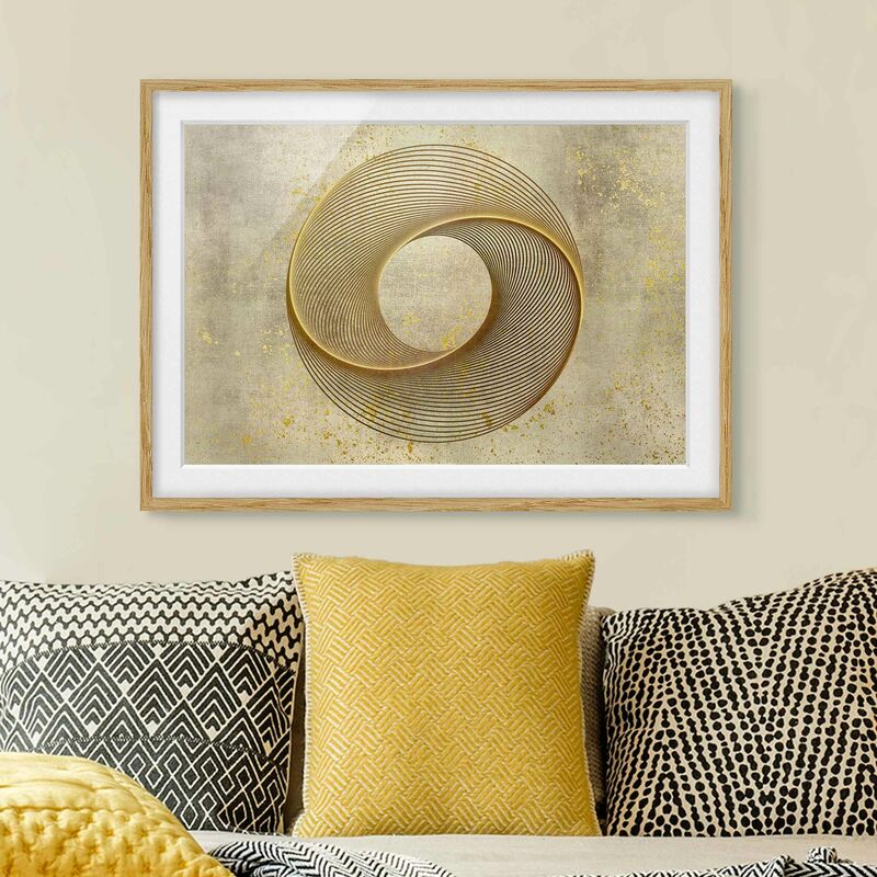 

Póster enmarcado - Line Art cerchio d'oro a spirale Dimensión LxA: 50cm x 70cm, Marco: Roble
