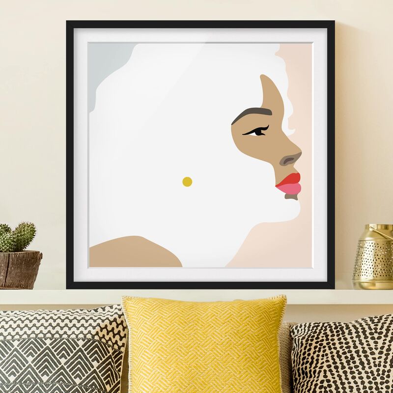 

Póster enmarcado - Line art ritratto Donna rosa pastello Dimensión LxA: 70cm x 70cm, Marco: Negro