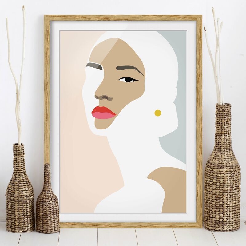

Póster enmarcado - Line art ritratto Donna grigio pastello Dimensión LxA: 55cm x 40cm, Marco: Roble