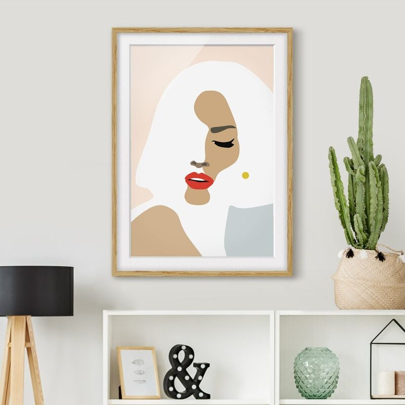 

Póster enmarcado - Line art ritratto Donna Pastel Beige Dimensión LxA: 100cm x 70cm, Marco: Roble