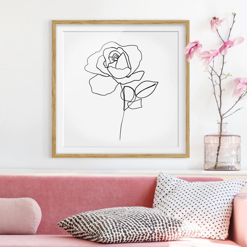 

Póster enmarcado - Line Art Rosa Nero Bianco Dimensión LxA: 50cm x 50cm, Marco: Roble