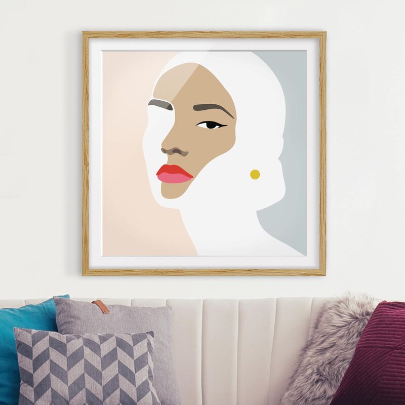 

Póster enmarcado - Line art ritratto Donna grigio pastello Dimensión LxA: 70cm x 70cm, Marco: Roble