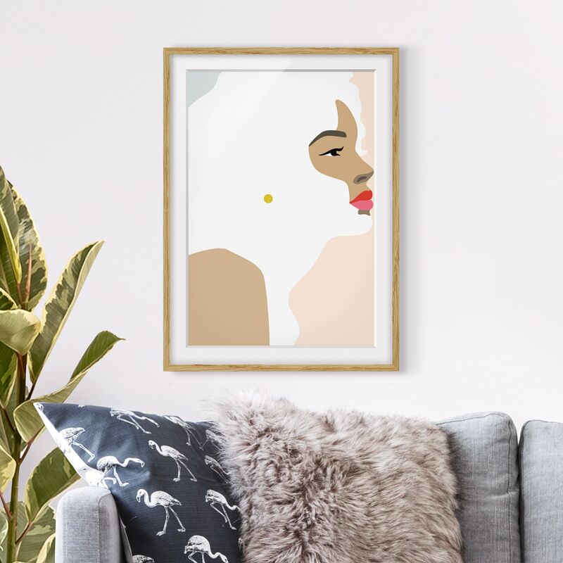 

Póster enmarcado - Line art ritratto Donna rosa pastello Dimensión LxA: 55cm x 40cm, Marco: Roble