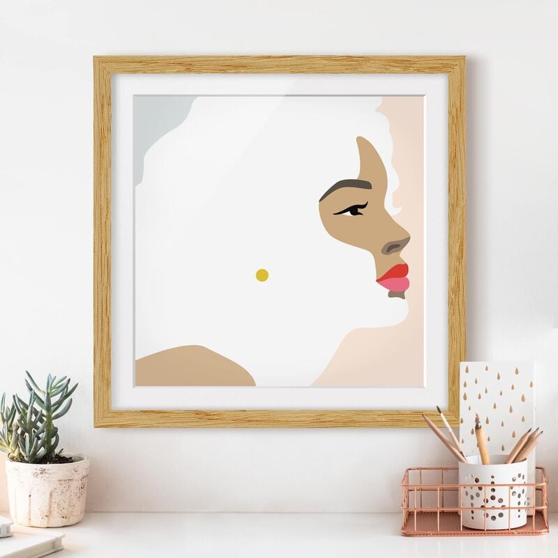 

Póster enmarcado - Line art ritratto Donna rosa pastello Dimensión LxA: 70cm x 70cm, Marco: Roble