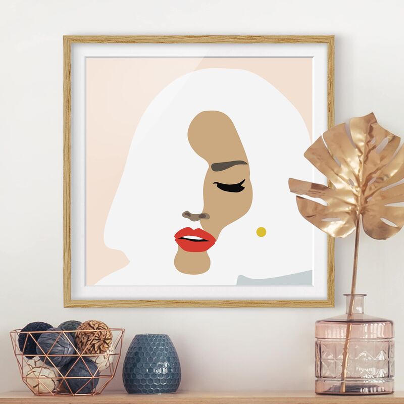 

Póster enmarcado - Line art ritratto Donna Pastel Beige Dimensión LxA: 70cm x 70cm, Marco: Roble
