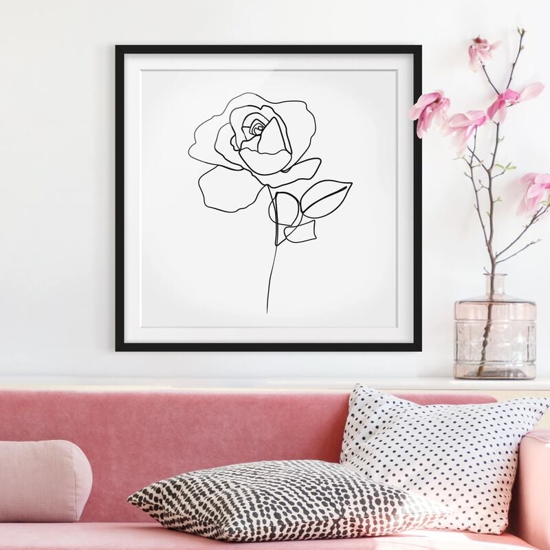 

Póster enmarcado - Line Art Rosa Nero Bianco Dimensión LxA: 50cm x 50cm, Marco: Negro