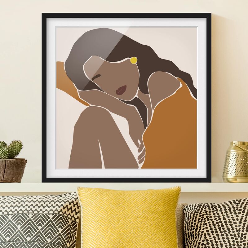 

Póster enmarcado - Line Art Woman Marrone Beige Dimensión LxA: 20cm x 20cm, Marco: Negro