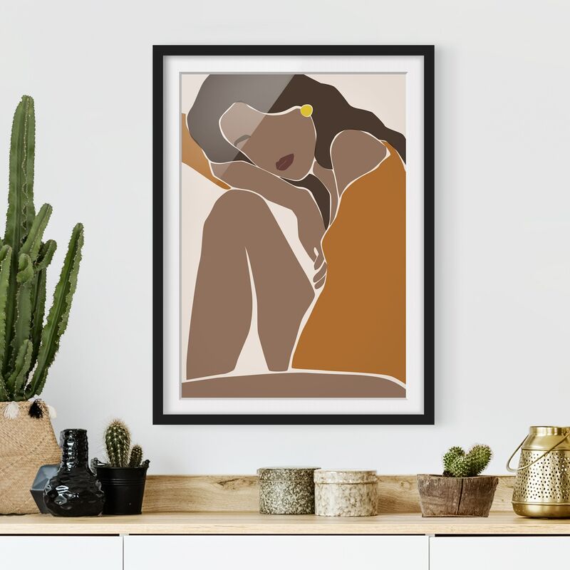 

Póster enmarcado - Line Art Woman Marrone Beige Dimensión LxA: 100cm x 70cm, Marco: Negro