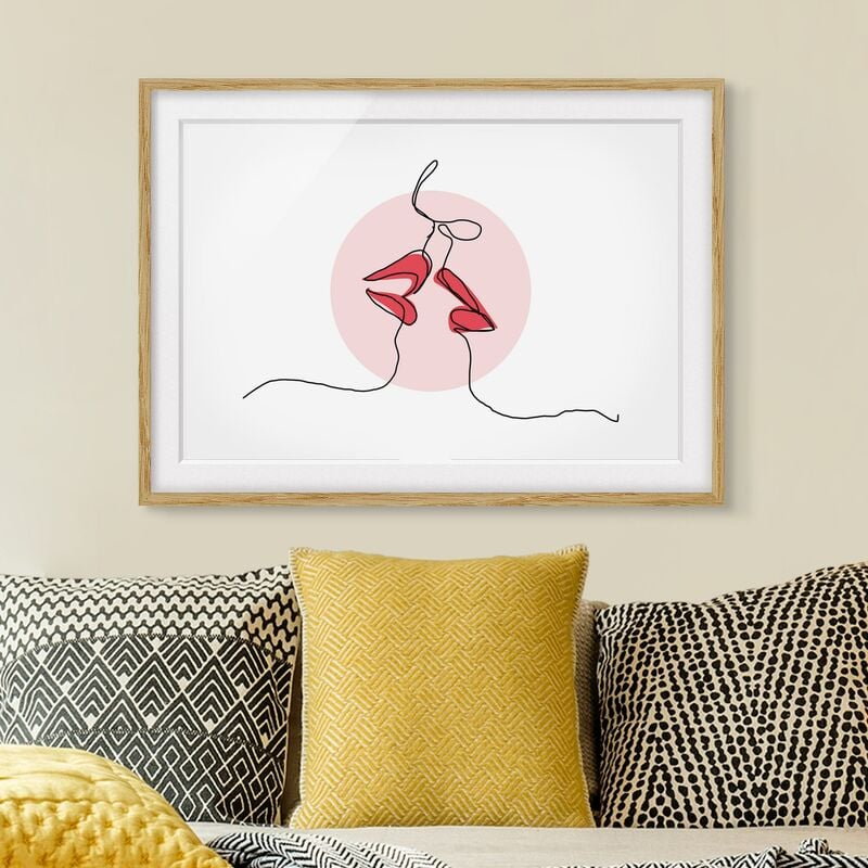 

Póster enmarcado - Lips kiss Line Art Dimensión LxA: 50cm x 70cm, Marco: Roble